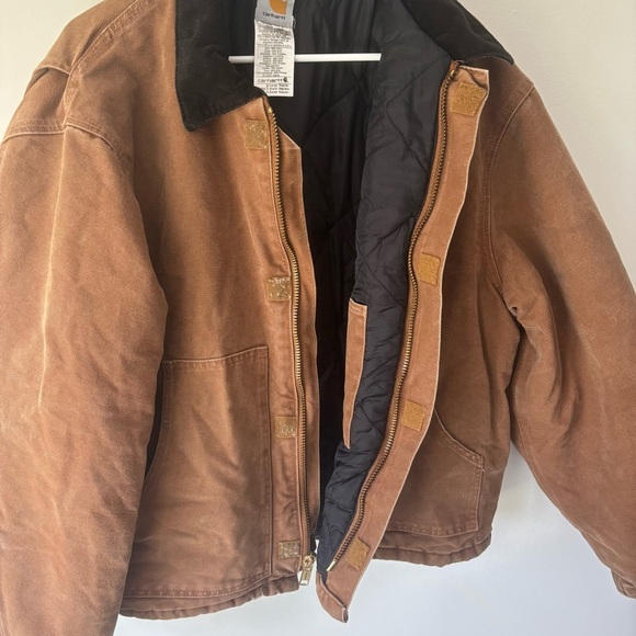 Carhartt Brown Barn Chore Jacket Corduroy Collar Quilted Outdoor Insulted Warm - Picture 12 of 15
